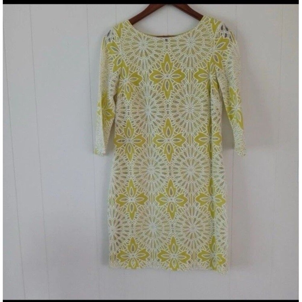Belle Badgley Mischka Floral Lace Dress Size 2 Chartreuse Lime Green Crew Neck